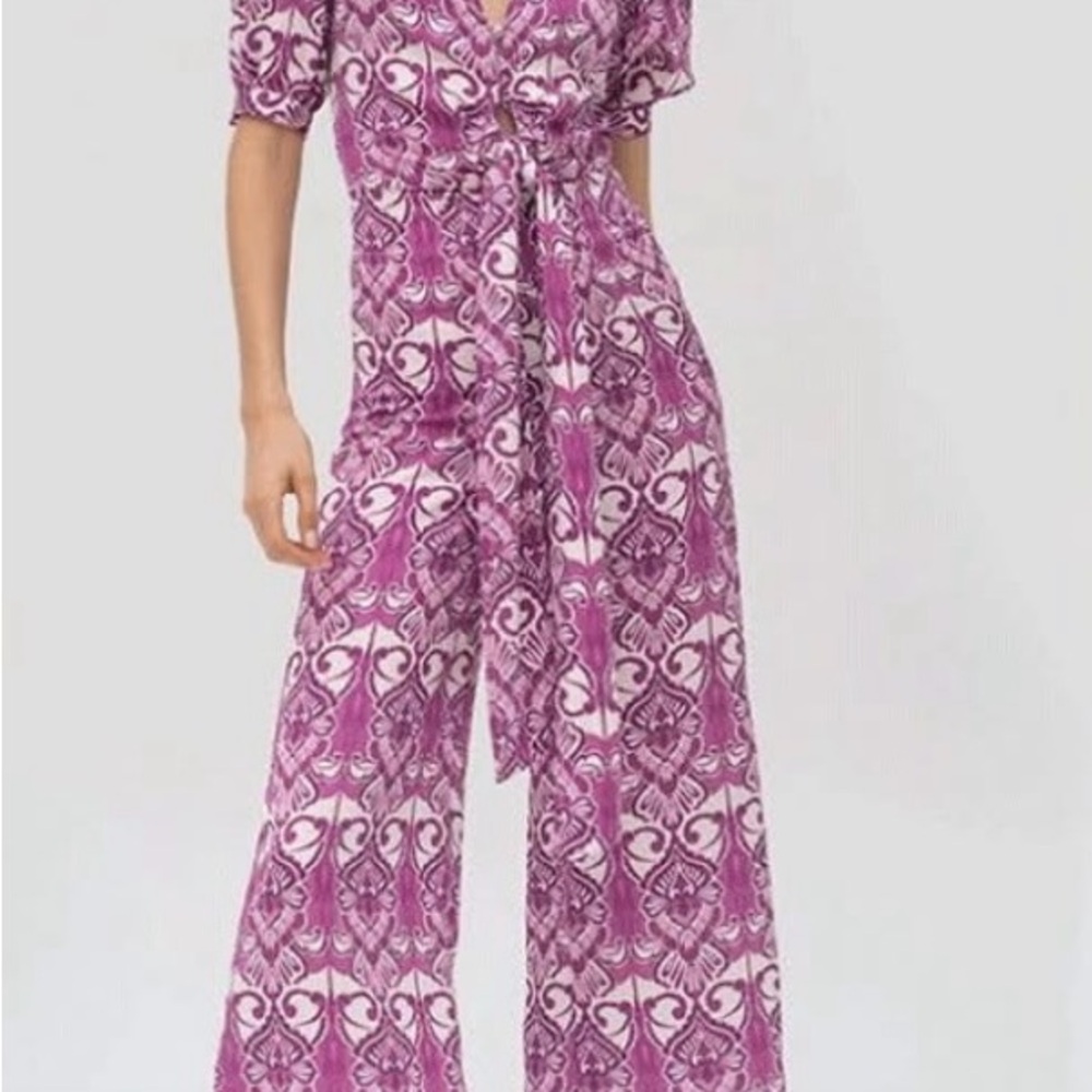 Alexis Purple Wide-Leg Jumpsuit with Ornate Pattern